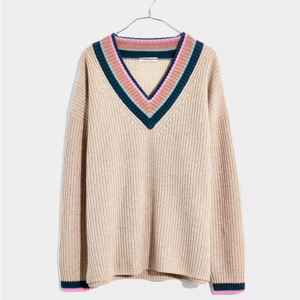 Madewell Tipped Forrest V Neck Sweater Unworn w Tag Size XXS Oversized Comfy